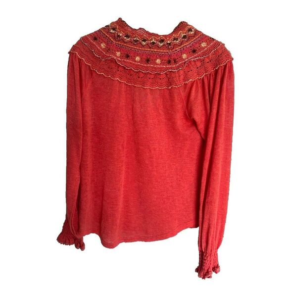 FREE PEOPLE Womens Top Size XS Siesta Fiesta Coral Orange Crocheted Embroidered - Picture 2 of 7